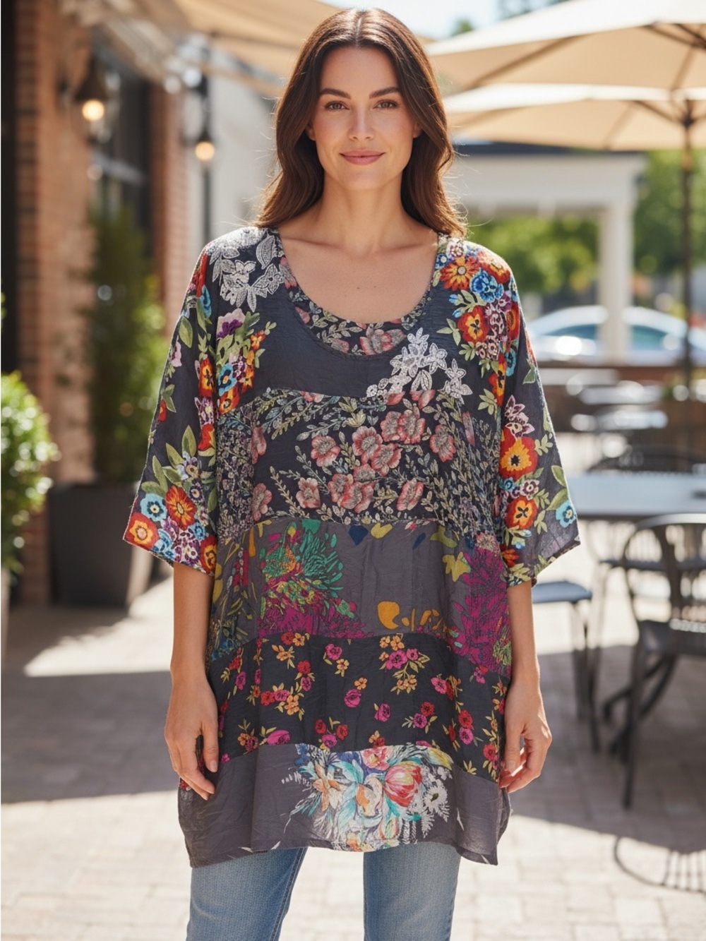 Johnny Was Silk Floral Patchwork Tunic